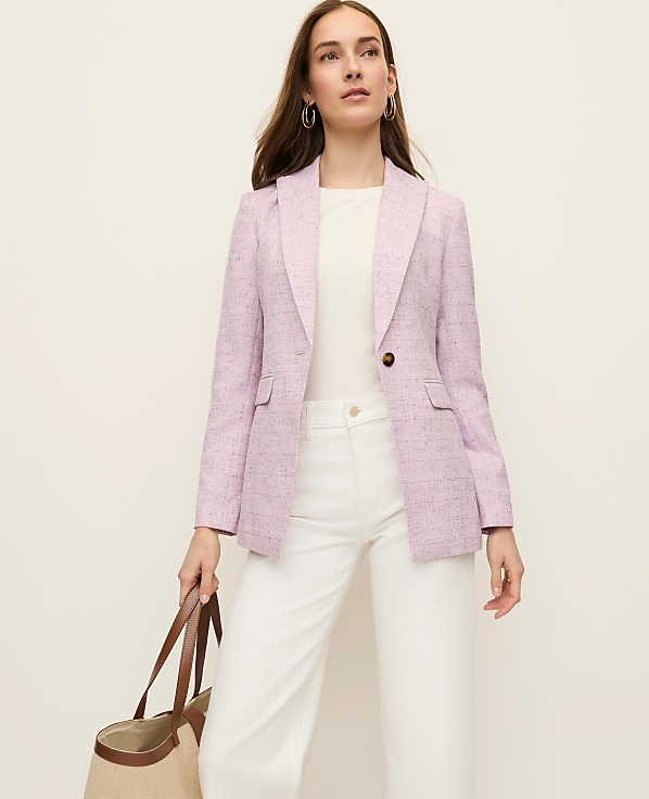 The Long Single Button Blazer in Tweed