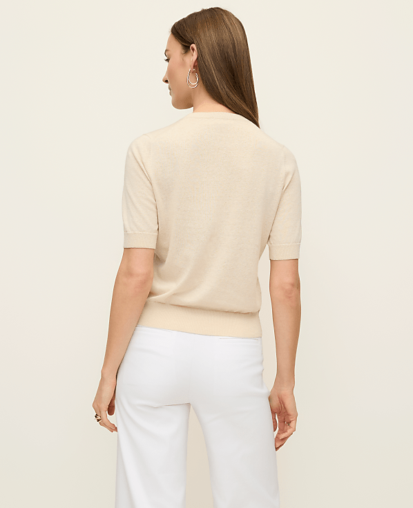 Shell Button Short Sleeve Linen Cardigan