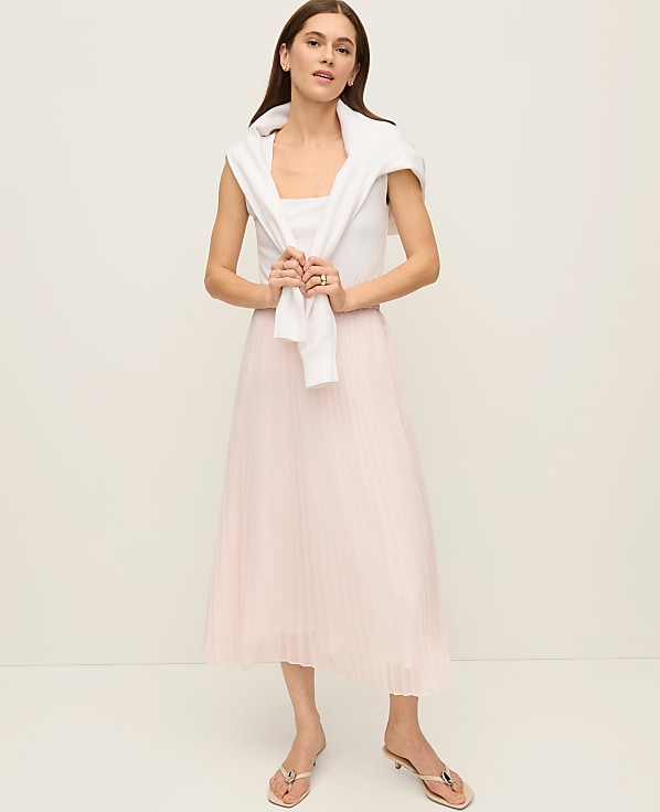 Petite Chiffon Pleated Midi Skirt