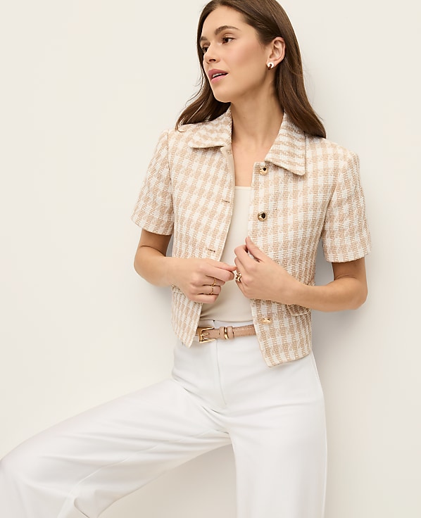 Petite Houndstooth Tweed Jacket