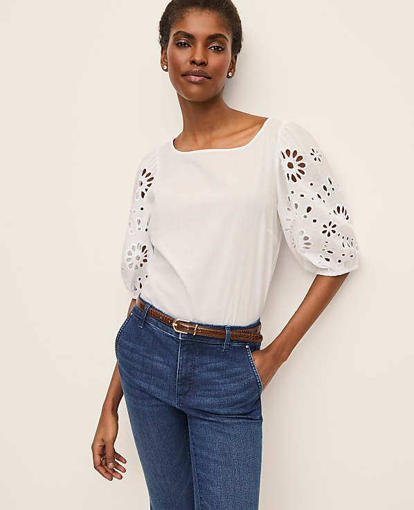 Petite Embroidered Boatneck Popover