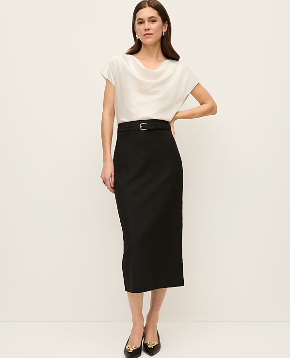 Petite Belted Midi Pencil Skirt