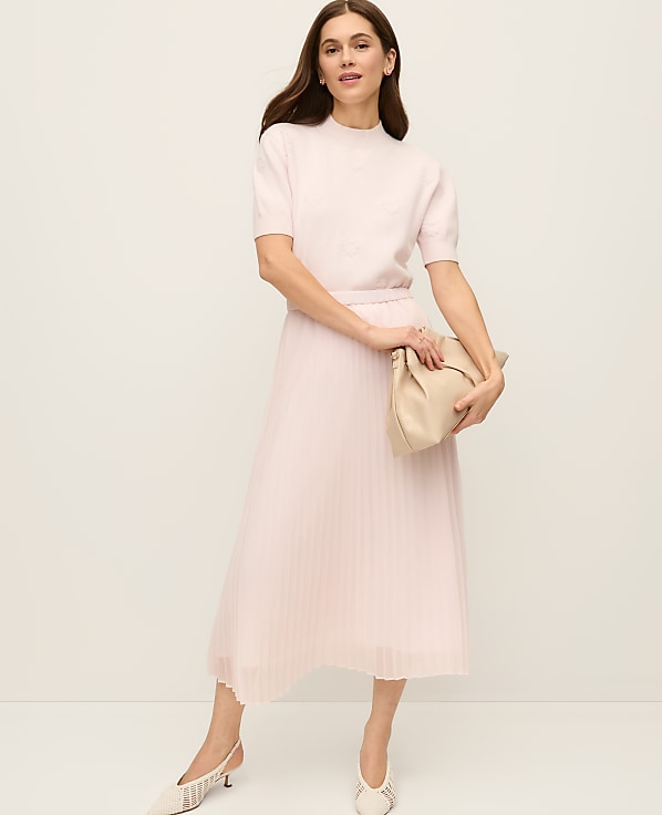 Petite Chiffon Pleated Midi Skirt