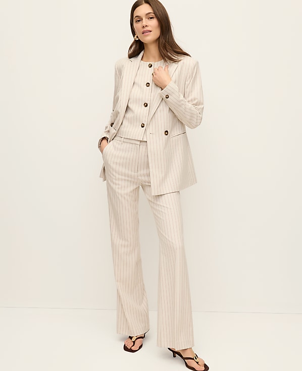 The Petite Crop Crew Neck Vest in Pinstripe