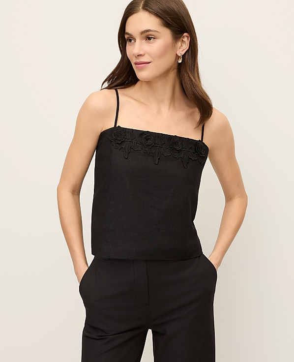 Floral Appliqu&eacute; Linen Blend Tank Top