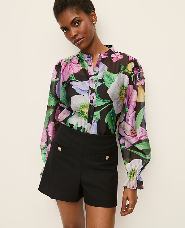 Floral Ruffle Trim Blouse