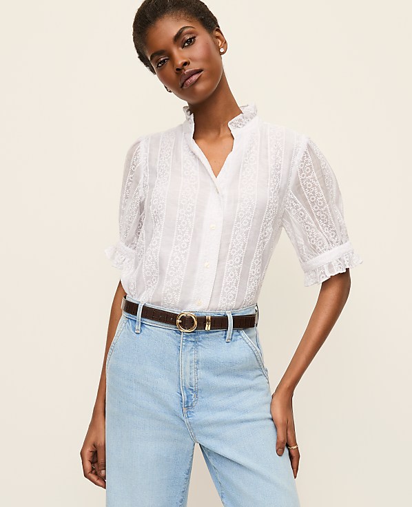 Eyelet Ruffle Collar Shirt