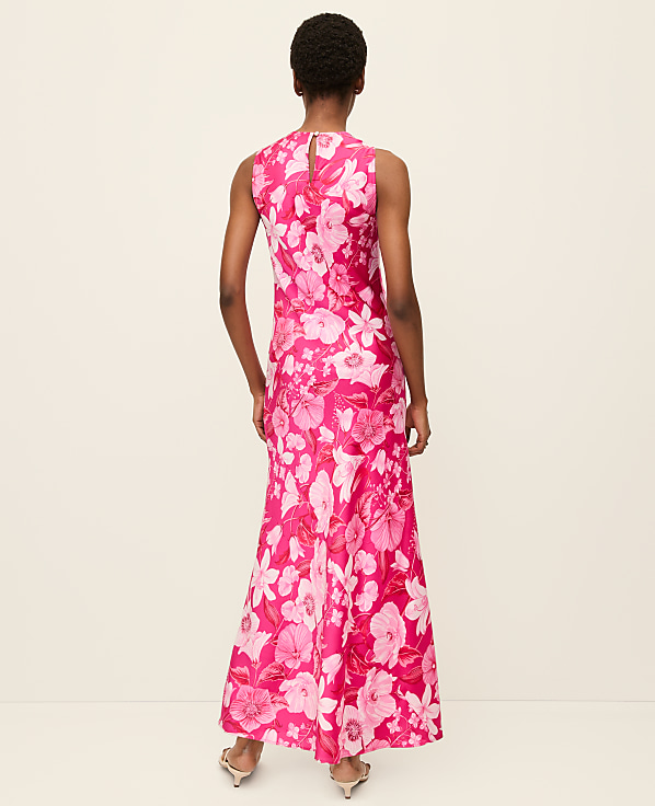 Floral Satin Halter Dress