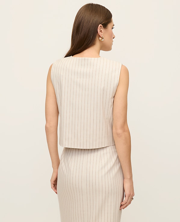 The Crop Crew Neck Vest in Pinstripe