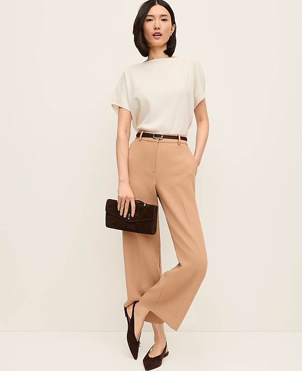 The Petite Wide-Leg Cropped Pant in Fluid Crepe in Textured Crepe