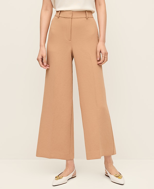 The Petite Wide-Leg Cropped Pant in Fluid Crepe in Textured Crepe