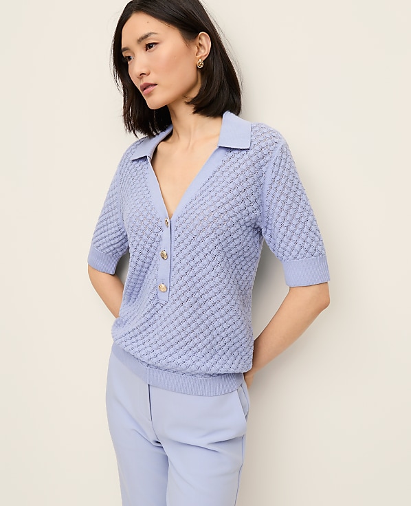 Pointelle Polo Sweater