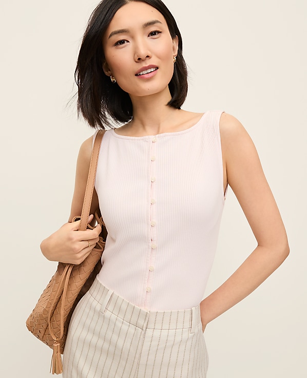 Ribbed Sleeveless Button Top