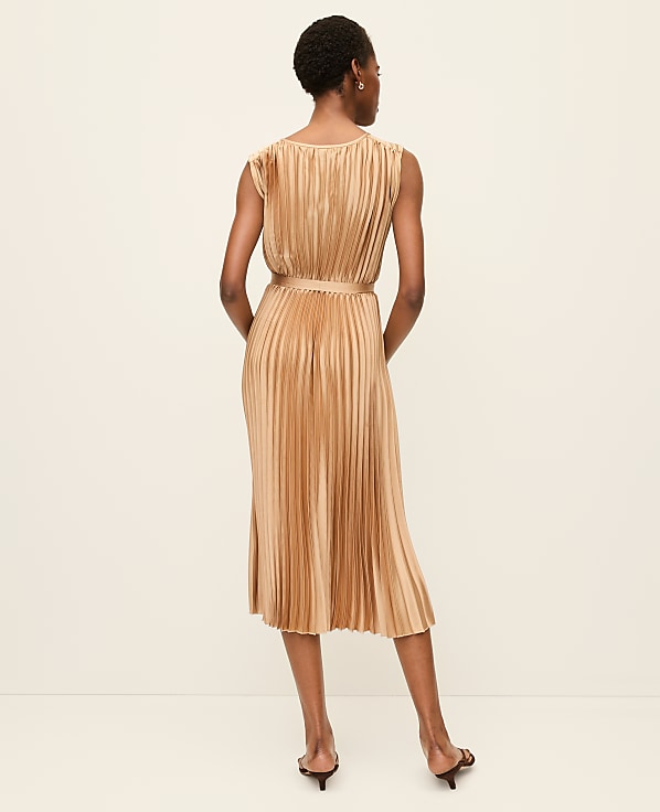 Petite Pleated Satin Midi Dress