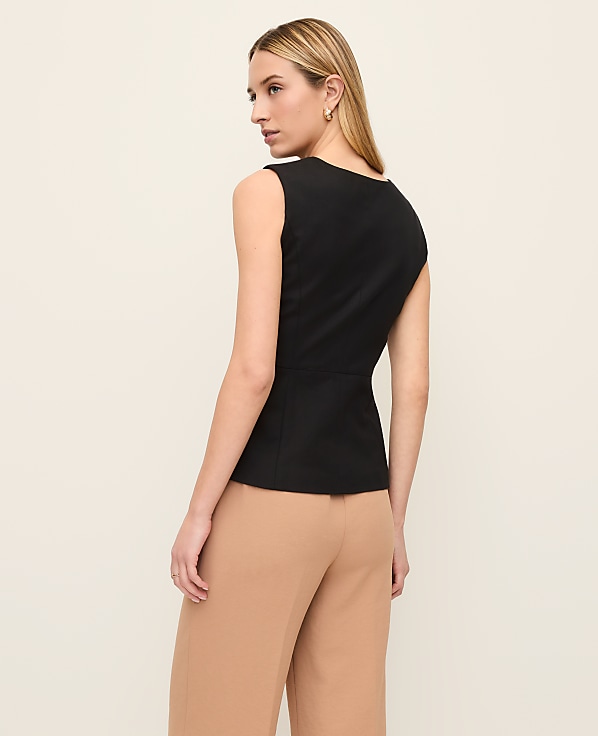 The Petite V-Neck Peplum Vest in Seasonless Stretch