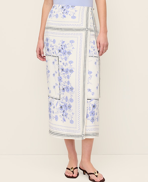 Petite Floral Wrap Midi Skirt