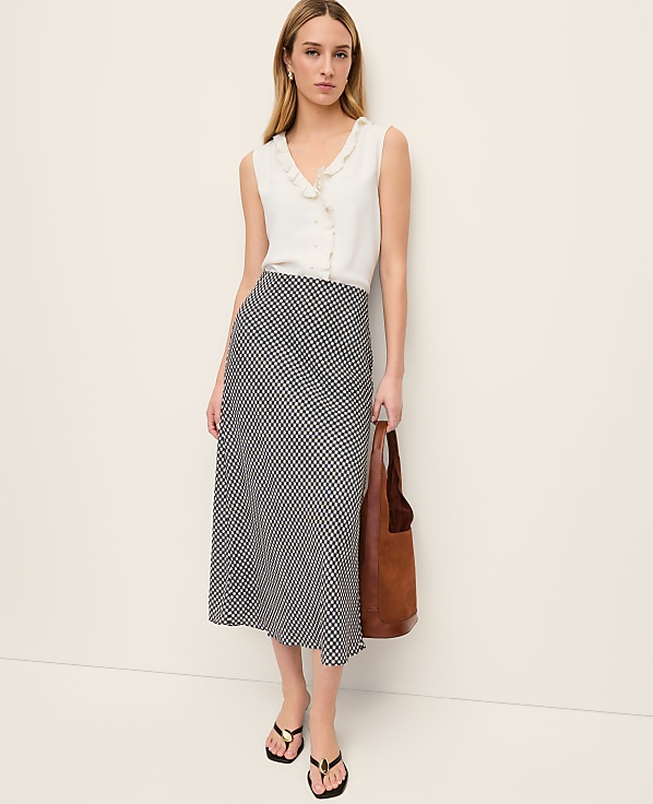 Petite Gingham Bias Midi Slip Skirt