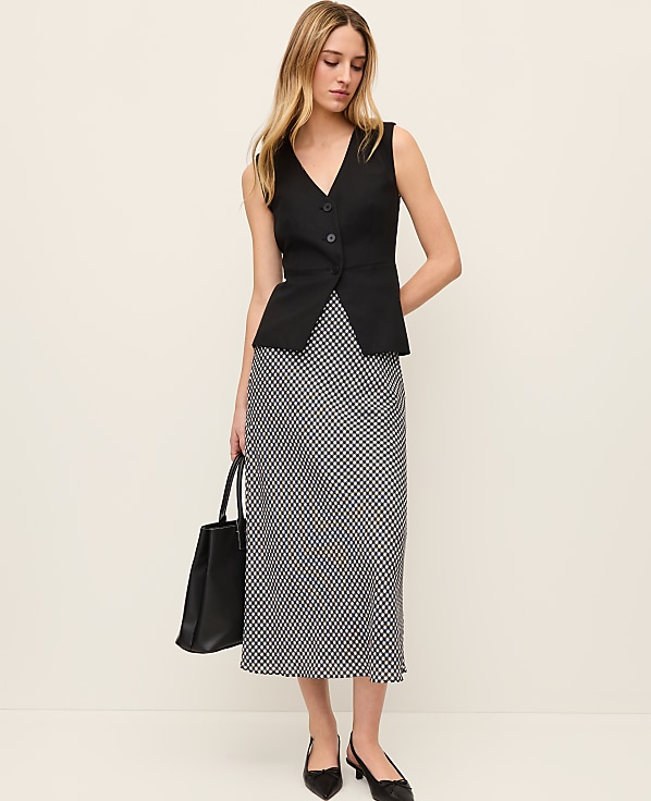 Petite Gingham Bias Midi Slip Skirt