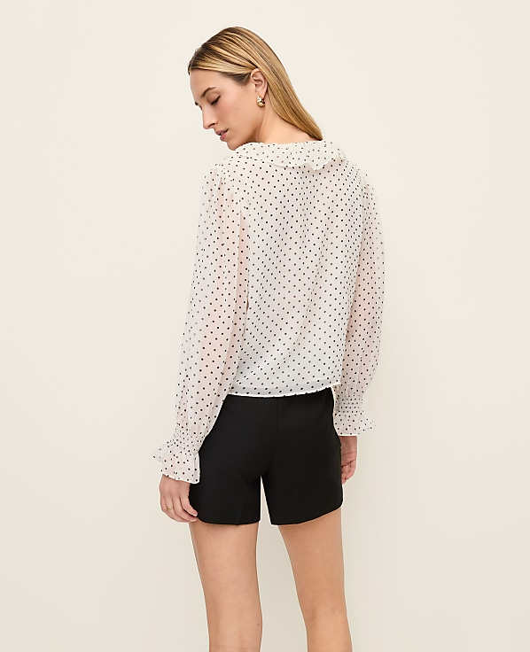 Polka Dot Ruffle Trim Blouse