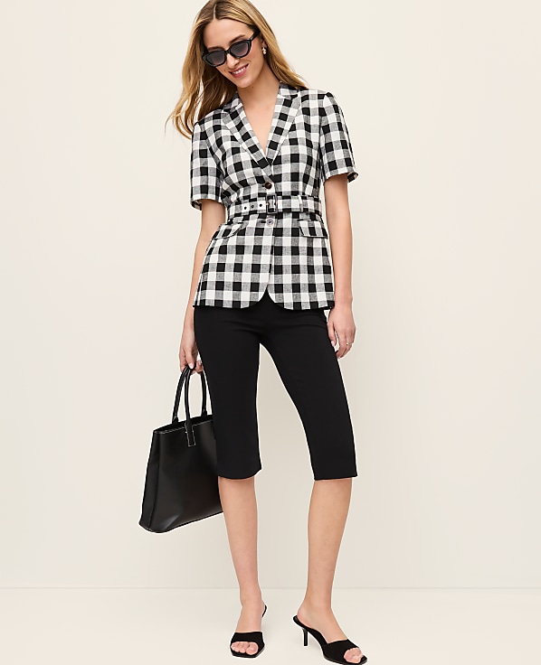 The Belted Greenwich Blazer in Gingham Linen Blend