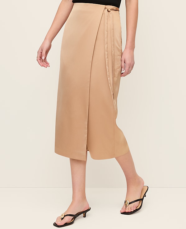 Satin Wrap Midi Skirt