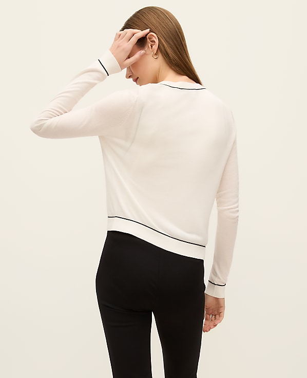 Petite Tipped Crew Neck Cardigan
