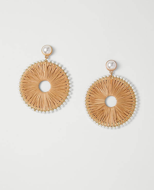 Straw Pearl Embellished Drop Earrings