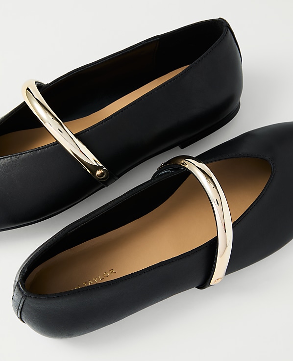 Leather Hardware Embellished Mary Jane Flat