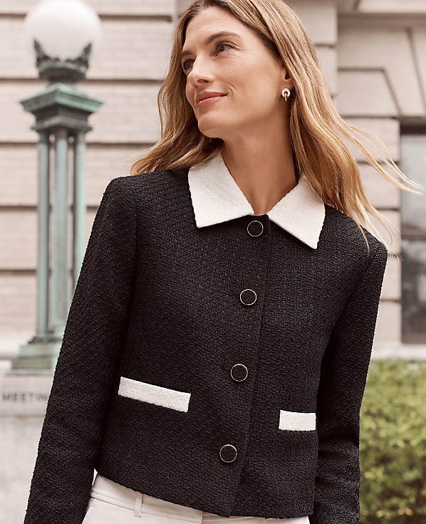 Contrast Trim Tweed Jacket