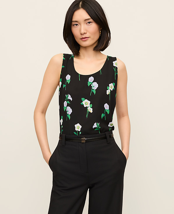 Petite Floral Mixed Media Tank Top