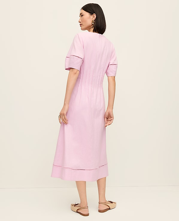 Petite Pintuck Linen Blend Midi Dress