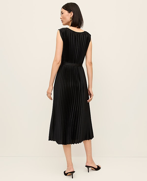 Petite Pleated Satin Midi Dress