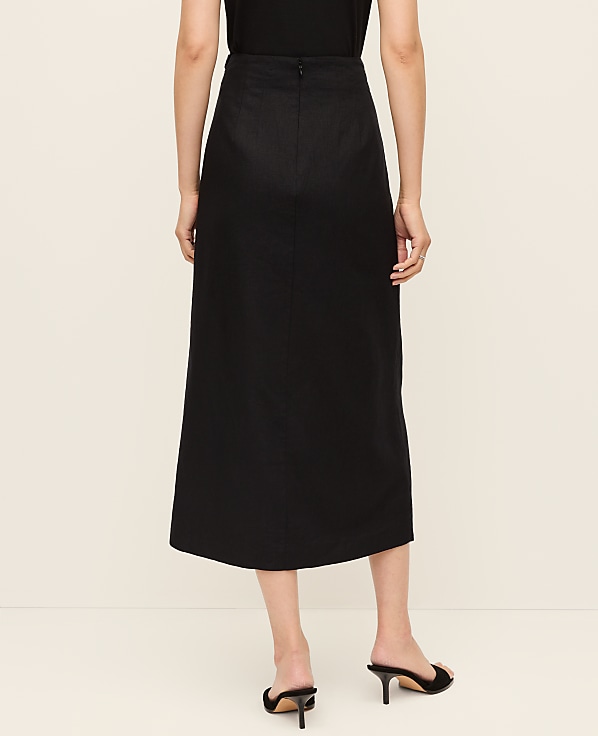 Petite Lace Trim Linen Blend Midi Skirt