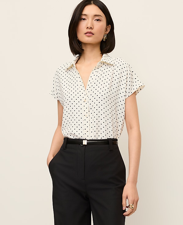 Polka Dot Split Neck Blouse