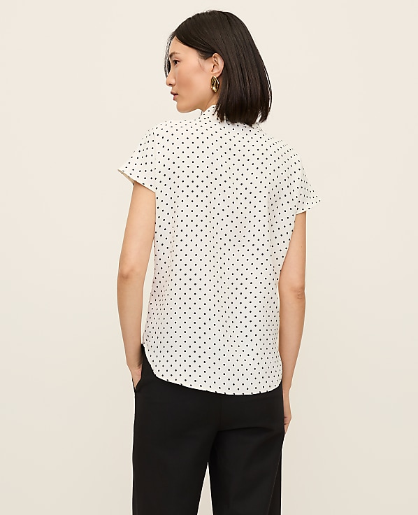 Polka Dot Split Neck Blouse