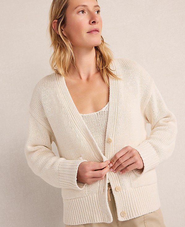 Haven Well Within Cotton Linen Plaited V-Neck Cardigan