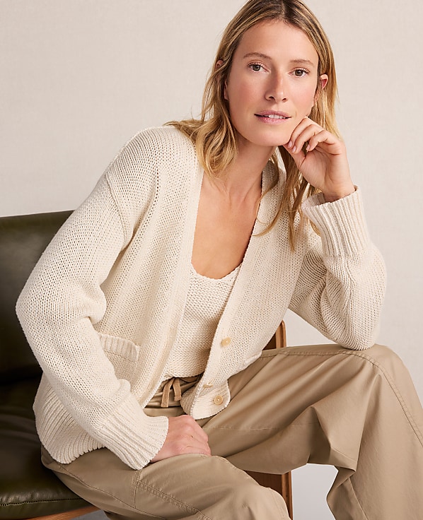 Haven Well Within Cotton Linen Plaited V-Neck Cardigan