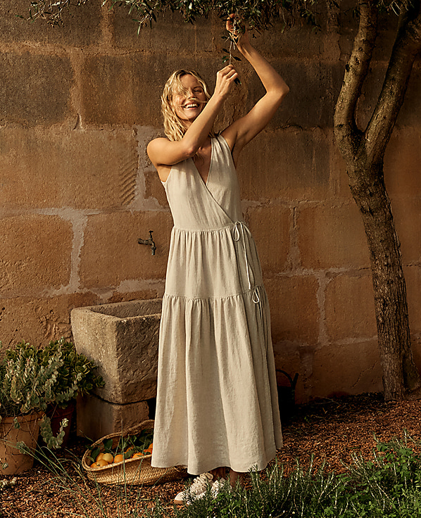 Haven Well Within Everweave Linen Tiered Wrap Dress