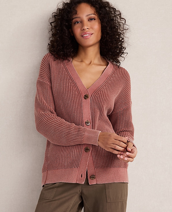 Haven Well Within Garment-Dyed Organic Cotton Shaker Stitch Cardigan