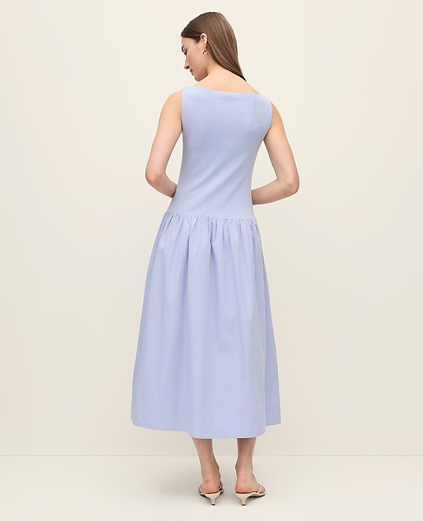 Petite Mixed Media Boatneck Midi Dress