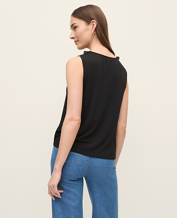 Petite Mixed Media V-neck Ruffle Shell