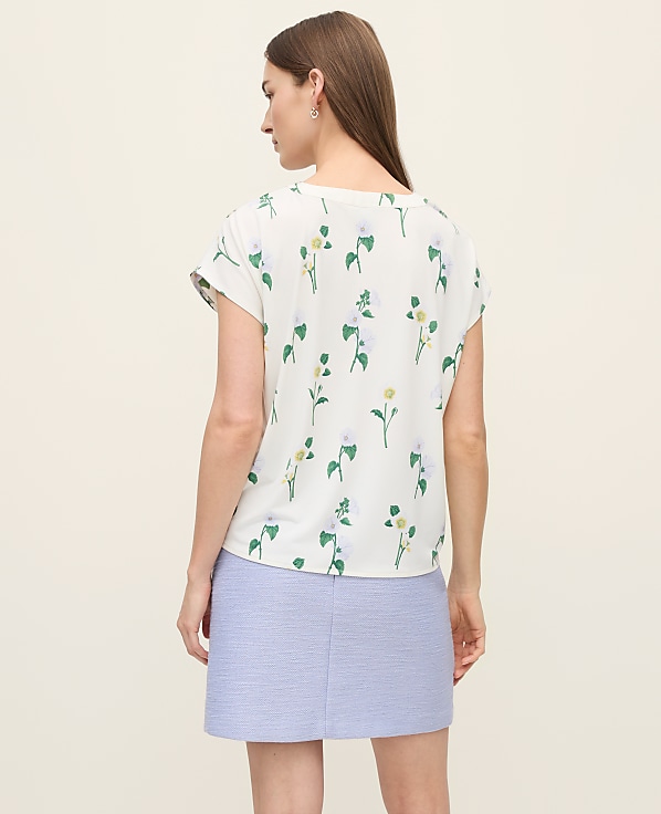 Petite Floral Mixed Media Pleat Front Top