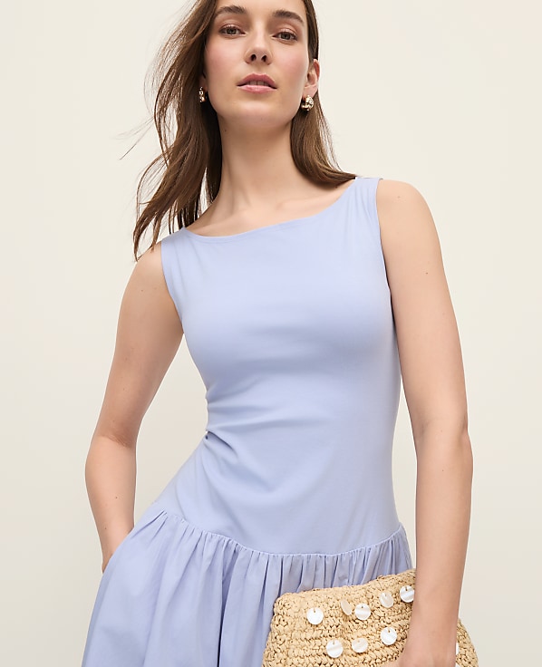 Petite Mixed Media Boatneck Midi Dress