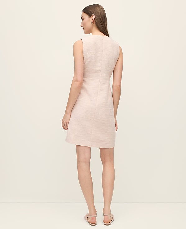 Tweed Button Pocket Shift Dress
