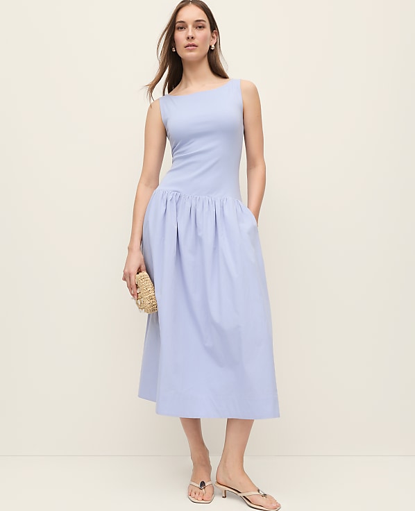 Petite Mixed Media Boatneck Midi Dress