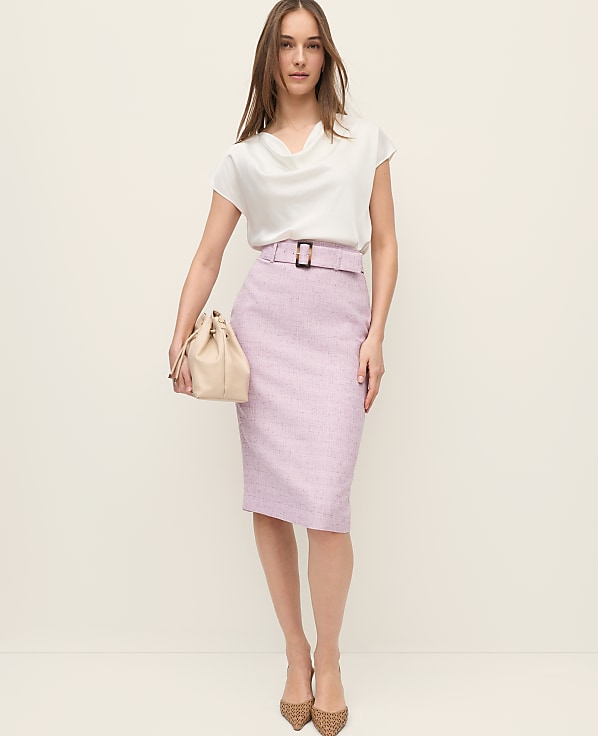 Tweed Belted Pencil Skirt