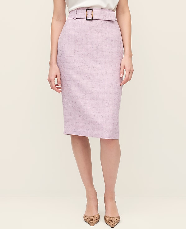 Tweed Belted Pencil Skirt