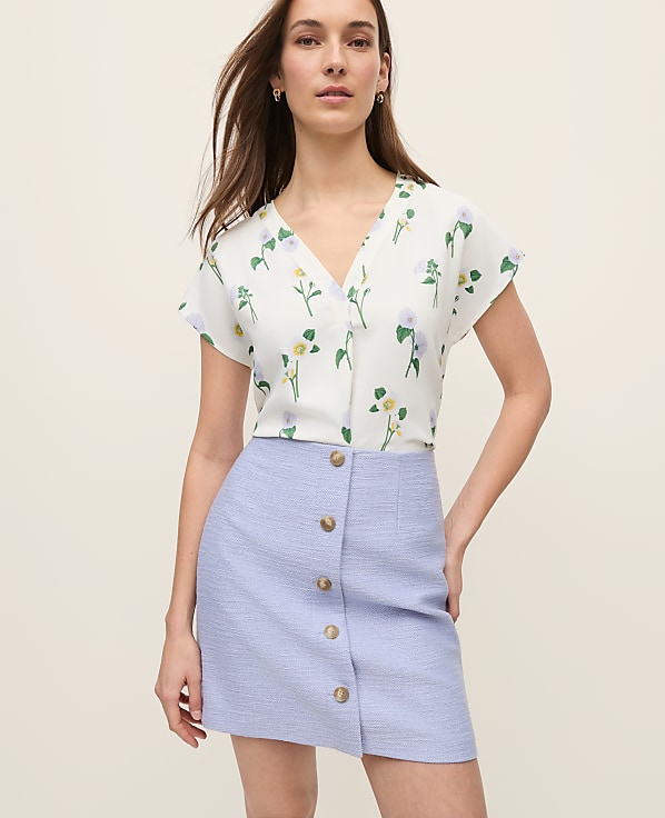 Floral Mixed Media Pleat Front Top