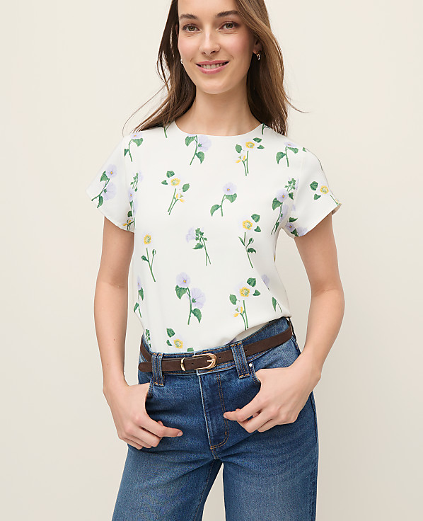 Floral Mixed Media Crew Neck Tee