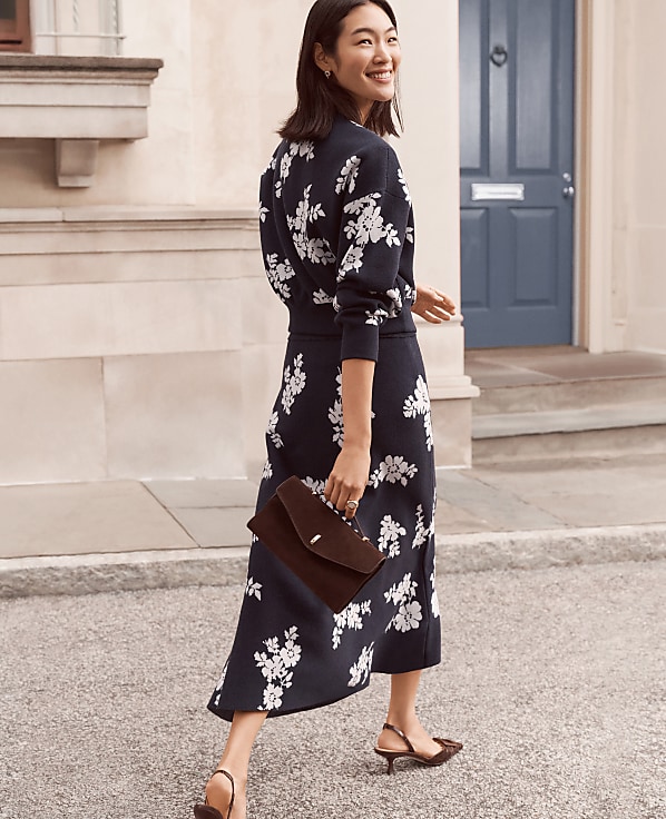 Petite Floral Jacquard Midi Skirt